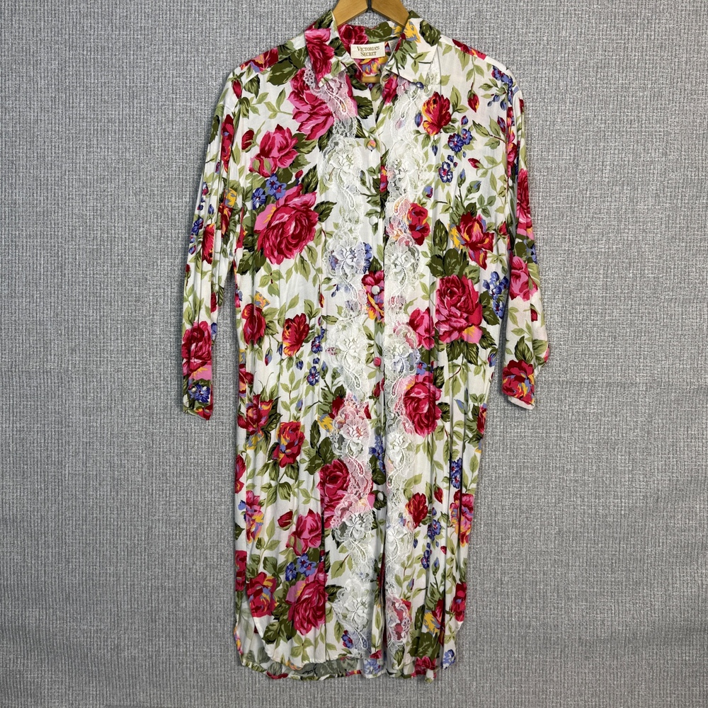 Victorias Secret Gold Label Sz S Floral Lace Trim Dress LS Cottage Softie Modest